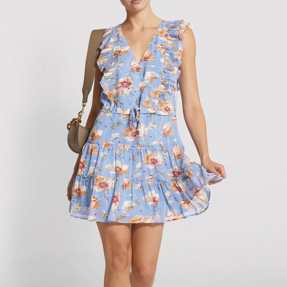 PAIGE Blue Floral Ruffle Dress - Picture 1 of 8